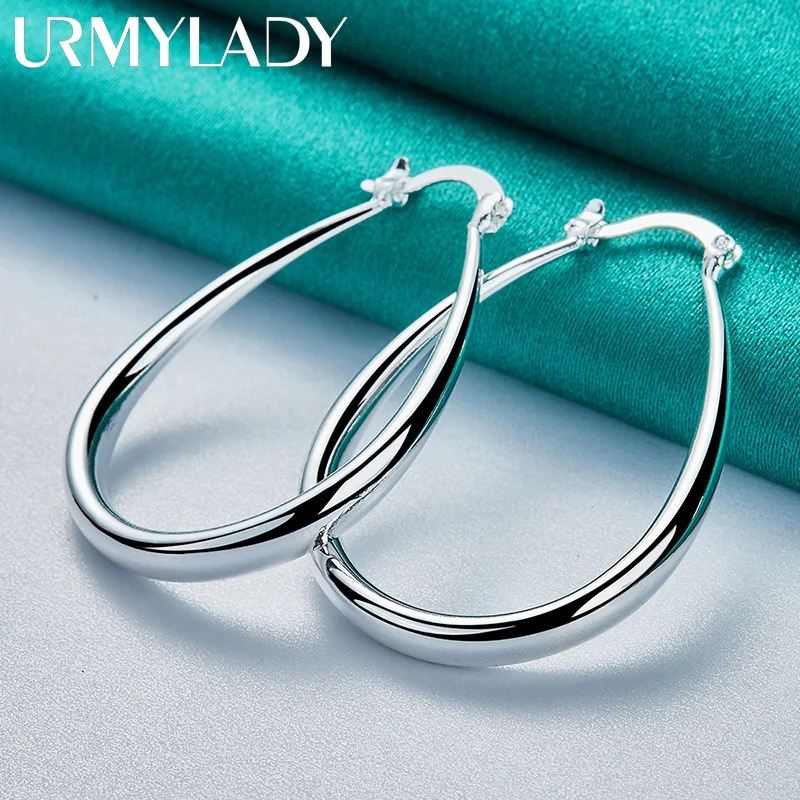 URMYLADY 925 Sterling Silver Oval Smooth Earrings Ear Loops for Women Fashion Wedding Engagement Charm Jewelry