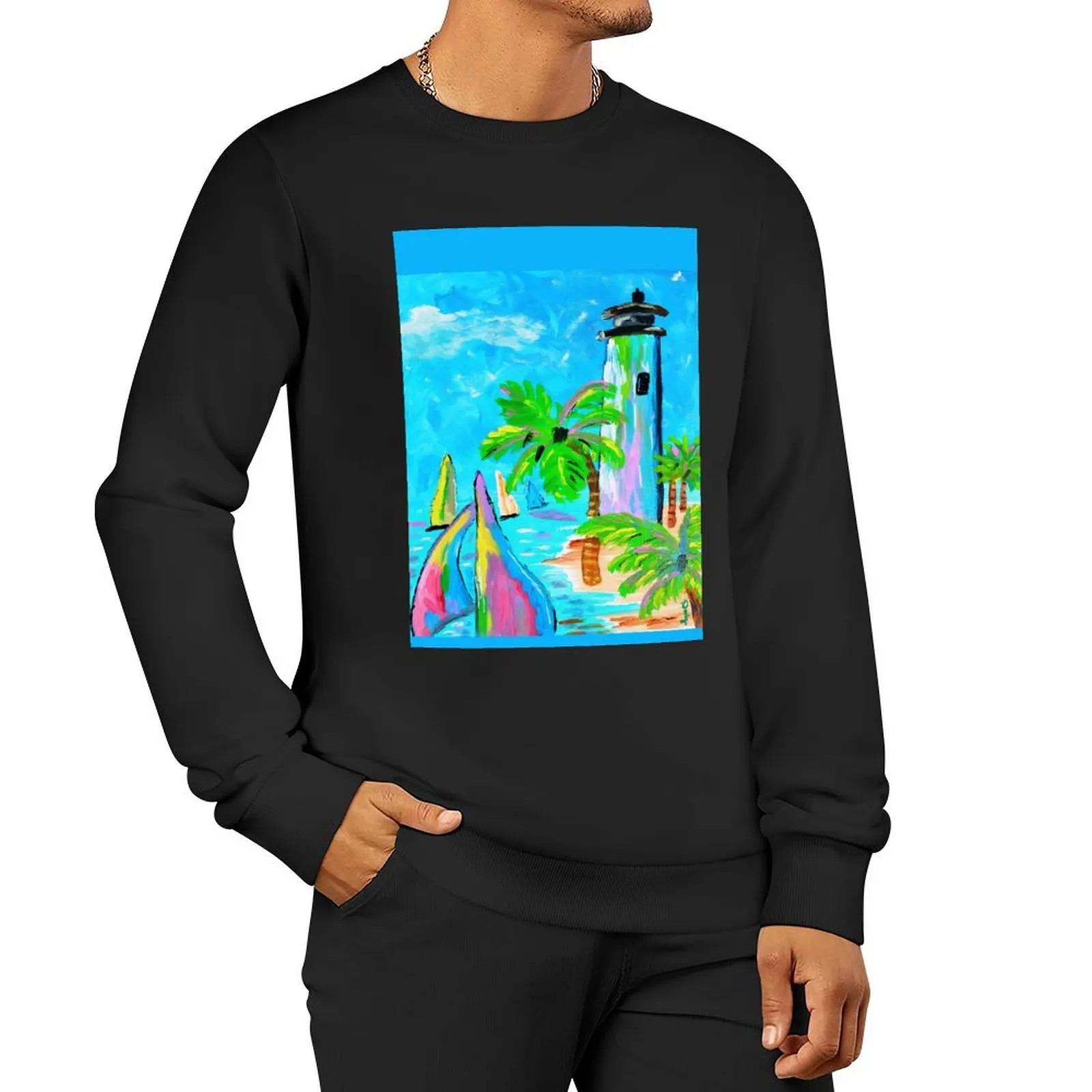 Colorful Lighthouse - Original artwork Dody Denman Pullover Hoodie mens clothes autumn jacket men anime clothing new sweatshirts