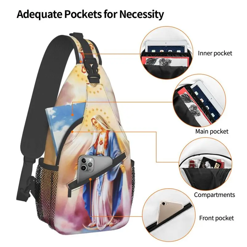 Bolso de pecho de la Virgen María católica, mochila cruzada de hombro personalizada de Nuestra Señora de Guadalupe para hombres, viaje, senderismo, Daypack