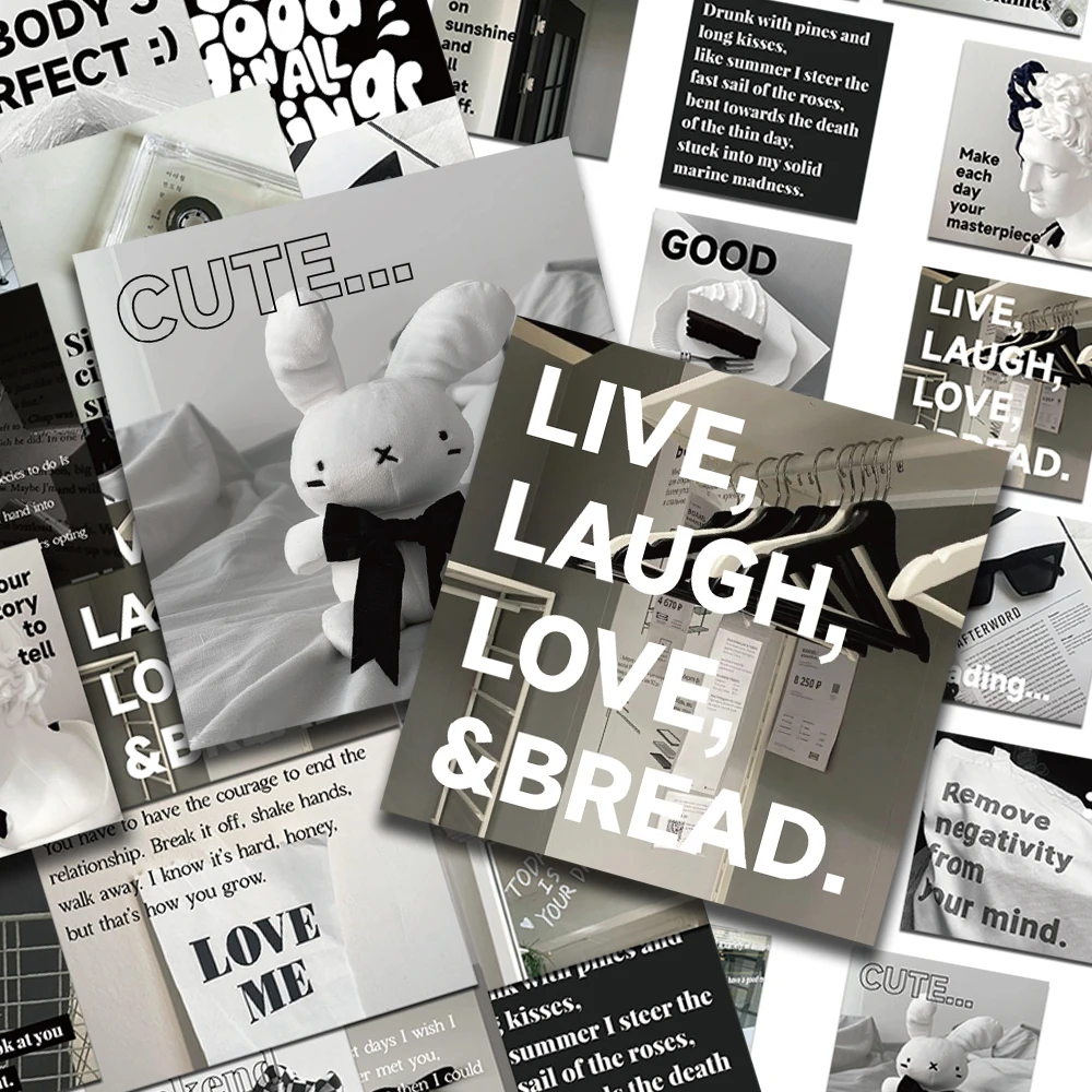 

30 шт., черно-белые наклейки, наклейки для бутылки ноутбука, холодильника, гитары, багажа, сделай сам, ретро, эстетические наклейки, креативный подарок