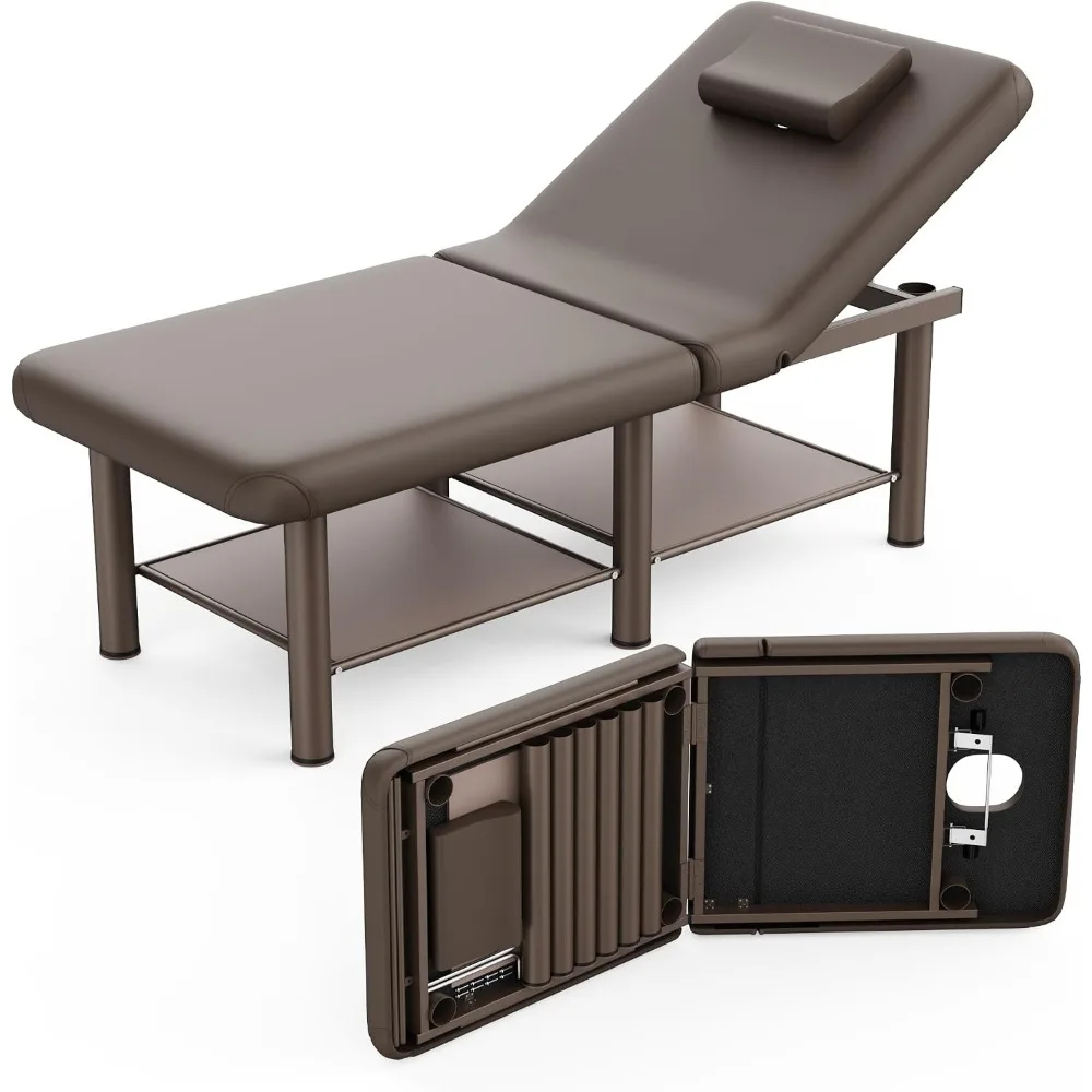 Folding Massage Table with Backrest, Storage, Round Legs and Metal Frame - Wide × Long for Therapy, Spa, and Facial Treatments