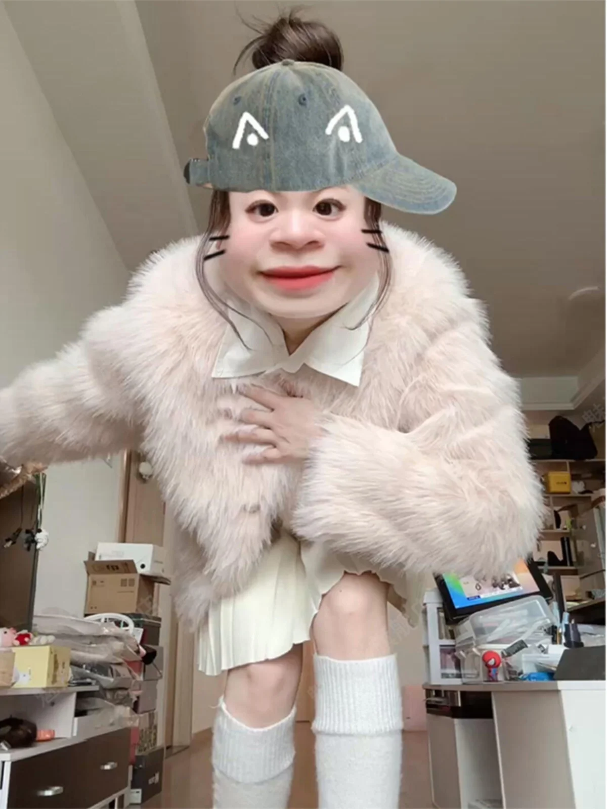 

Korean Style Thickened Pink Fur Coat Eco-friendly Plush Outerwear Spring Autumn Winter Seasonal Women's Fashion Coat