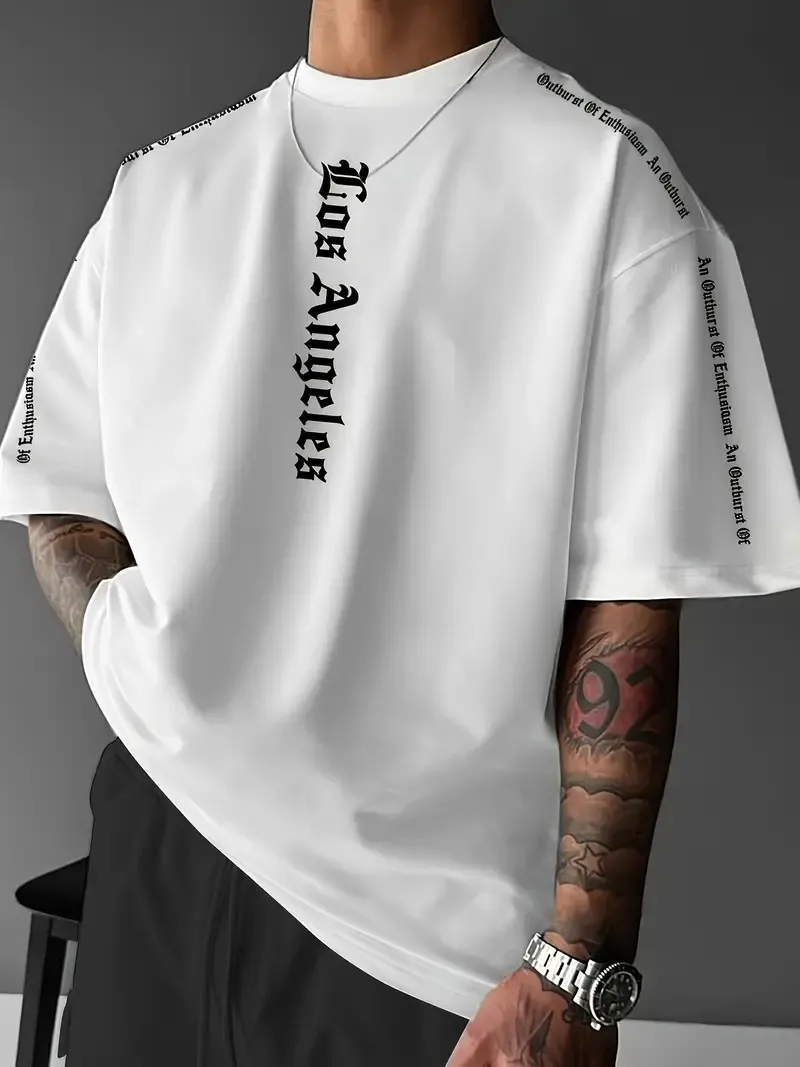 A new men's T-shirt for the summer of 2025 featuring casual and simple letter prints breathable and light street style