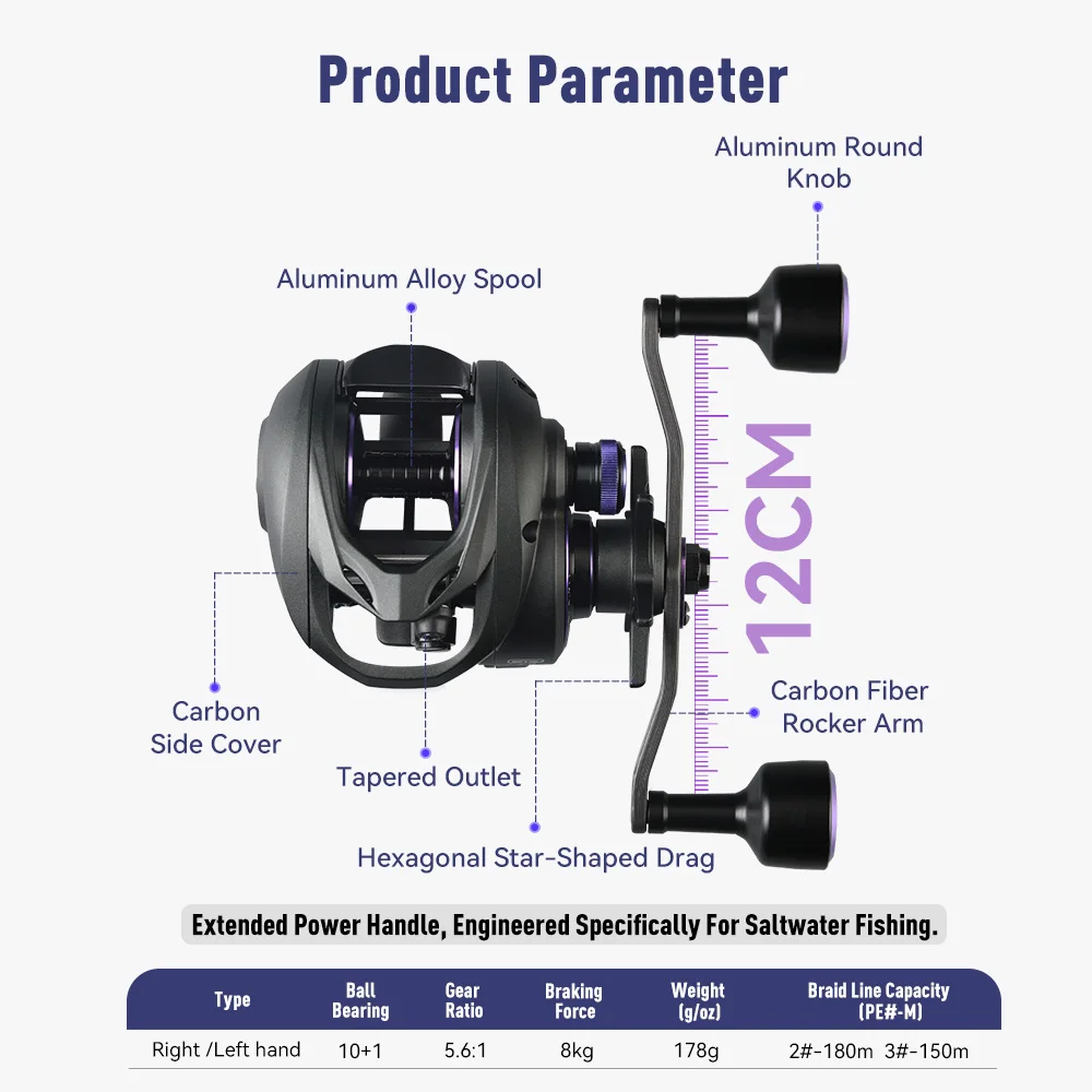 KINGDOM Mithras Squid Baitcasting Fishing Reel Carbon Fiber+Aluminum Frame 5.6:1/4.7:1 Max Drag 8KG Built For Cephalopod Hunters