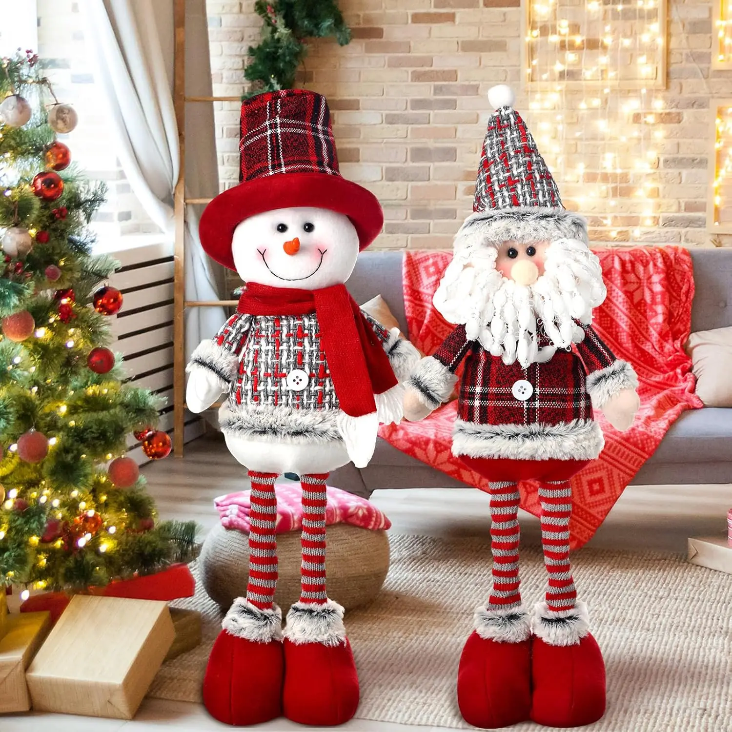 

New Red Grid Telescopic Santa Claus Snowman Doll Children Xmas Gift Christmas Tree Decorations Home Wedding Party Supplies