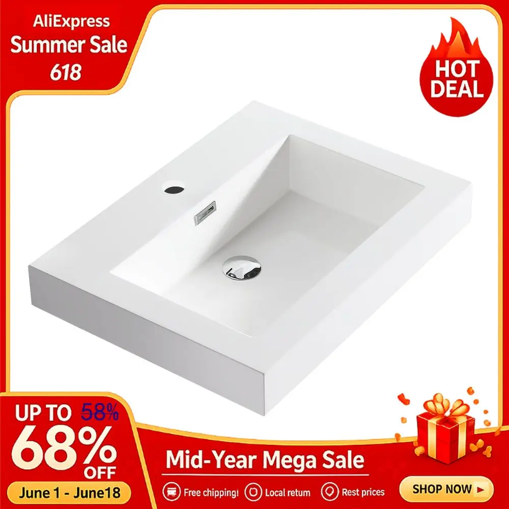 

24 Bathroom Sink,Single Bowl Vanity Basin,Rectangular DropIn Bathroom Sink with Overflow,White000 2418BP, Kitchen Sinks, Custom