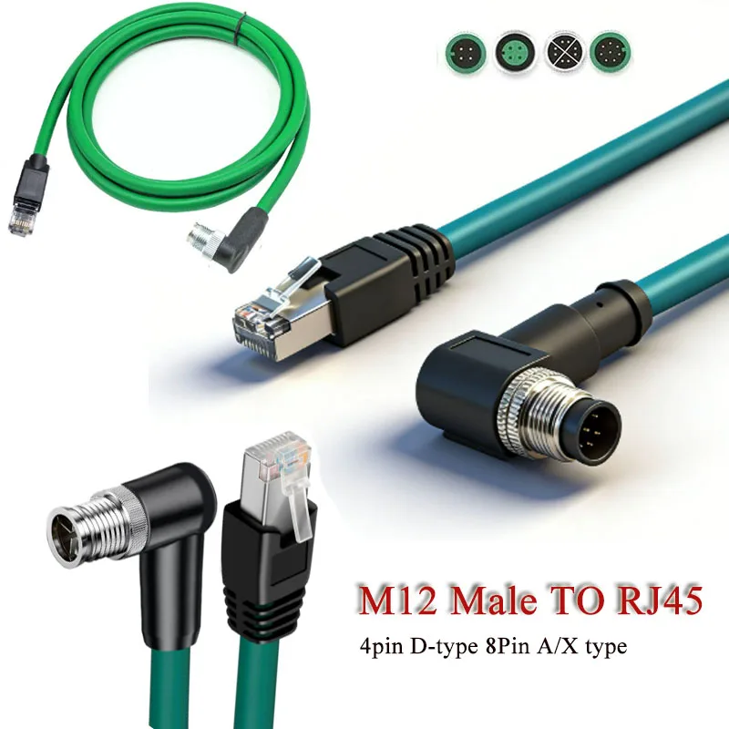 Elbow M12 To RJ45 Ethernet Cable 8Pin A/X-type 4Pin D-type Encoding Wire Cognex Industrial Camera High Flexibility Ethernet Line