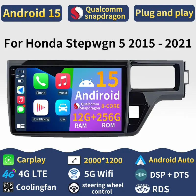 Android 15 Carplay For Honda Stepwgn 5 2015 - 2021 WIFI Player 360 Camera Navigation BT DSP Video Multimedia 2din Car Radio Auto