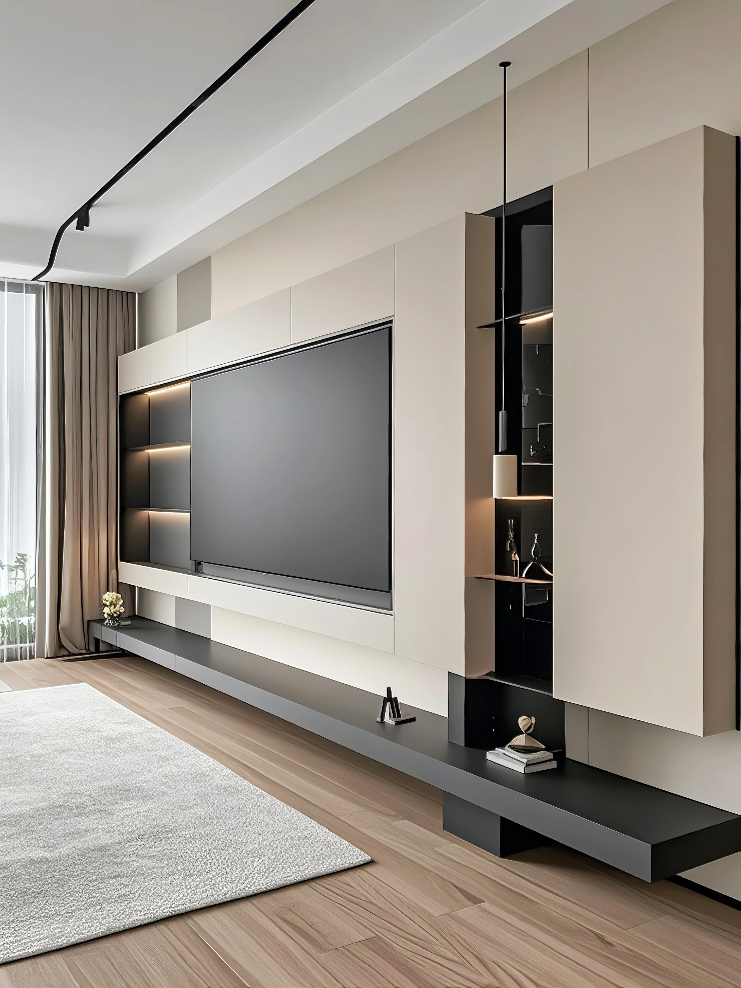 Customized solid wood whole house integrated panel door panel living room TV cabinet background wall integrated modern