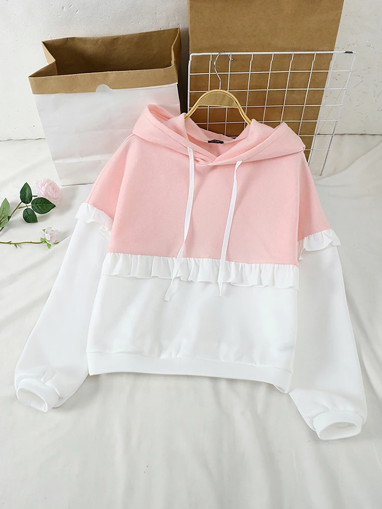 2025 Autumn Long Sleeve Hoodies Women Casual Color Match Tops Elegant Simple Sweatshirts Simple Loose Warm Blouse VONDA