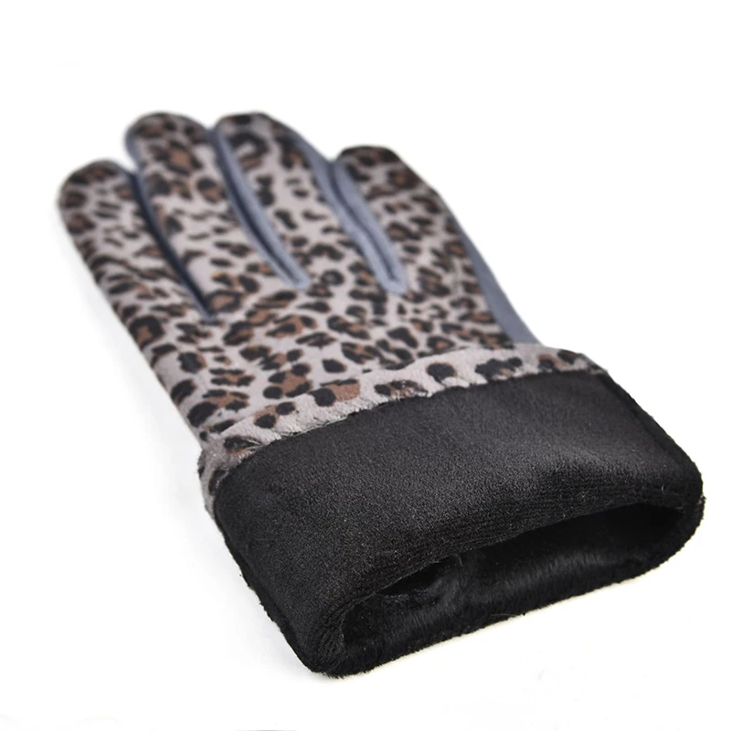 Fashion Sexy Leopard Print Gloves Women Plus Velvet Thick Mittens Outdoor Cycling Driving Windproof Keep Warm Gloves Female G234