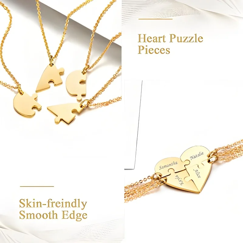 Amaxer Personalized Matching BFF Necklace for 2/3/4/5/6 Puzzle Engrave Name Heart Pendant Forever Friendship Gifts for Teen Girl