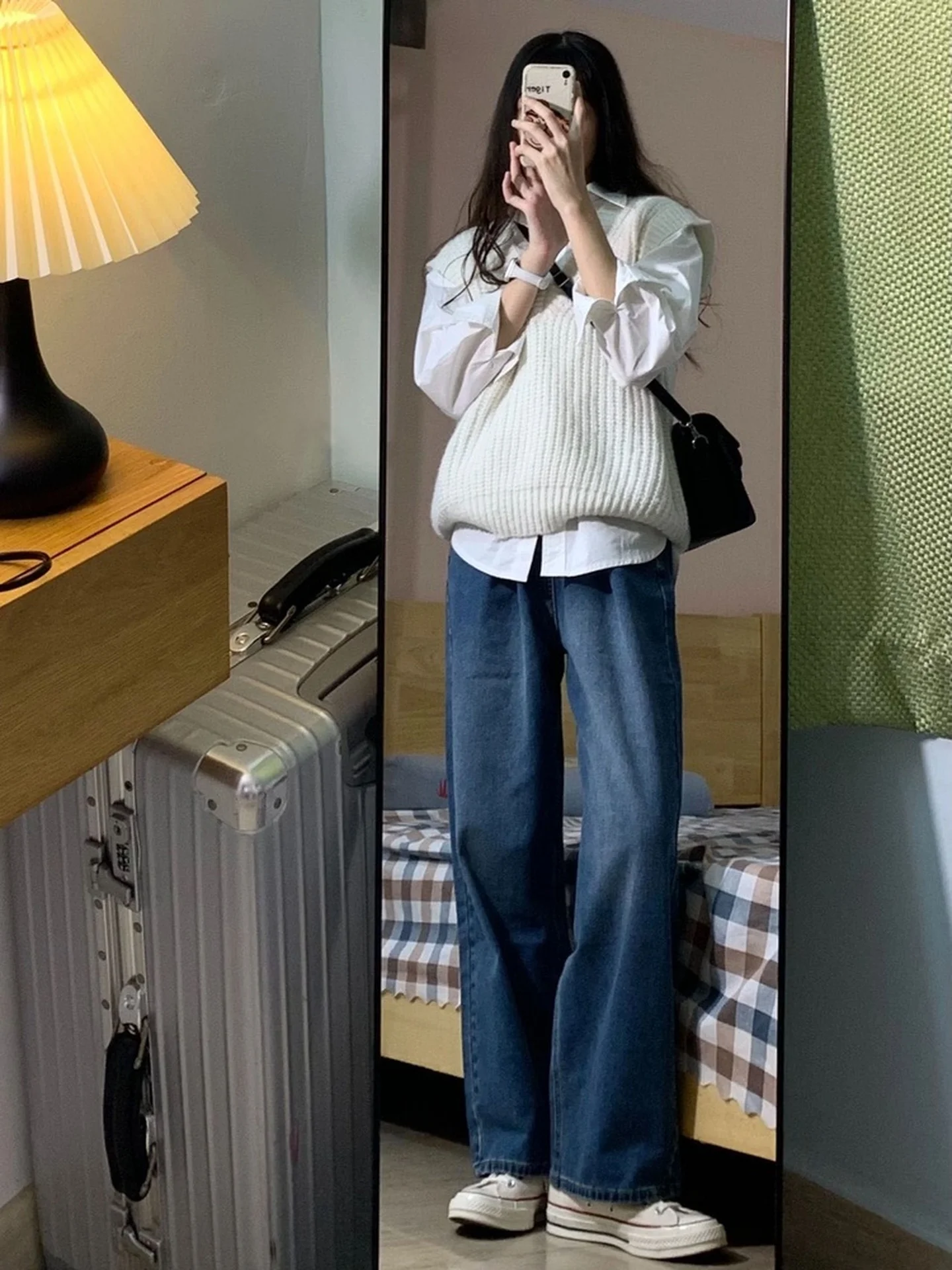 하이웨이스트 와이드 레그 스트레이트 컷 진 여성용 레트로 웨이드 데님 팬츠 가을 겨울 루즈핏 슬리밍 플로어 길이 바지