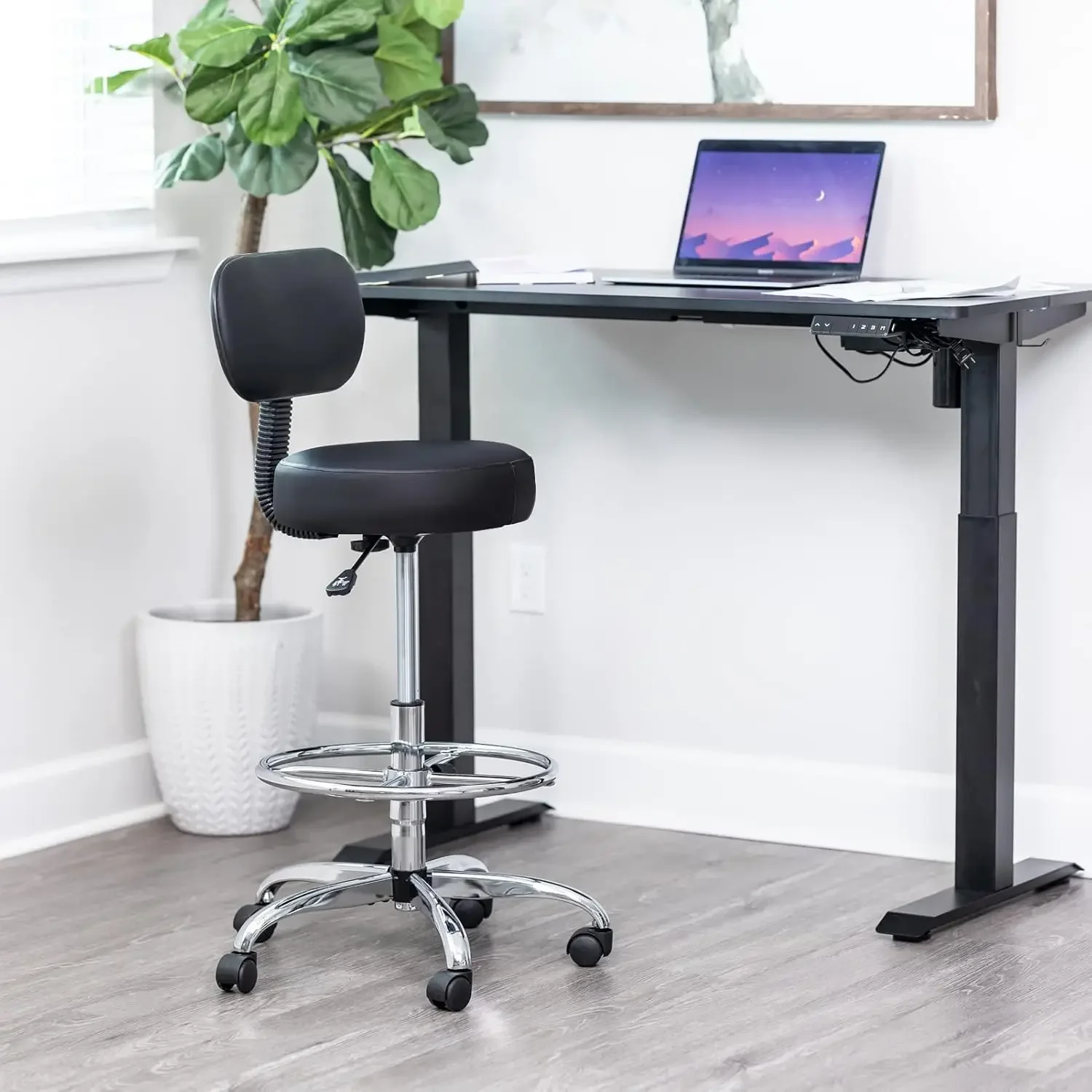 Drafting Chair with Back, Adjustable Foot Rest Rolling Stool, Multi-Purpose Office Desk Chair, Thick Seat Cushion