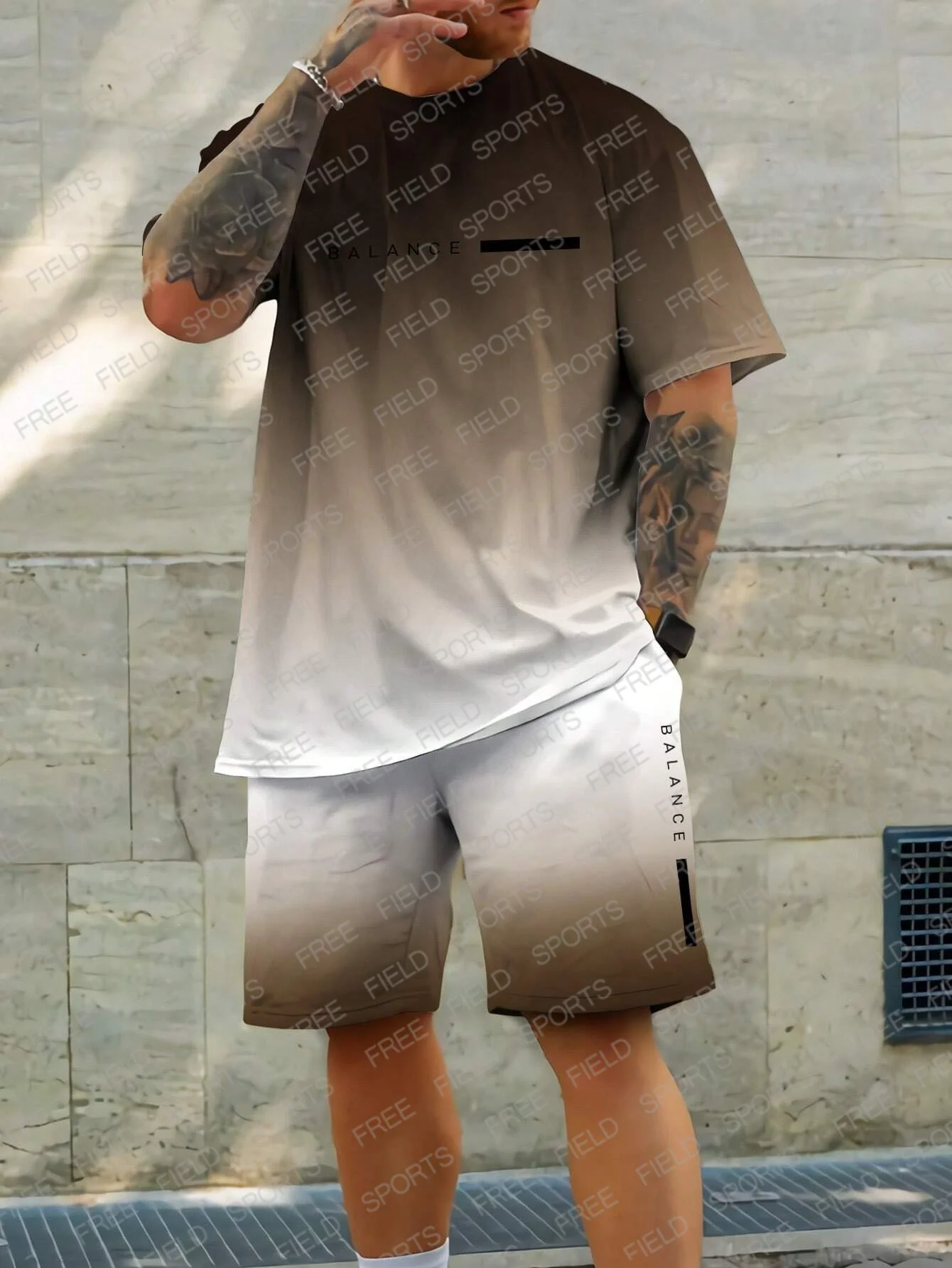 

Manfinity LEGND Men Summer Ombre Letter Printed Round Neck Short Sleeve Casual T-Shirt And Drawstring Waist Shorts Outfits Suits