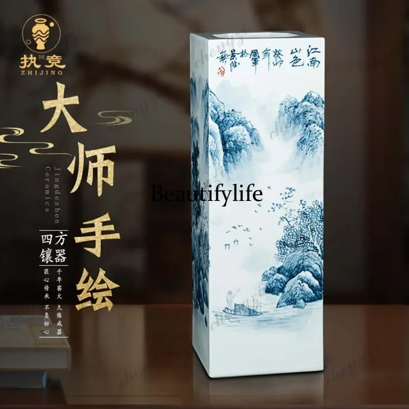 A4567 Jingdezhen ceramic vase master hand-painted painting and calligraphy scroll cylinder storage living room study floor ornam