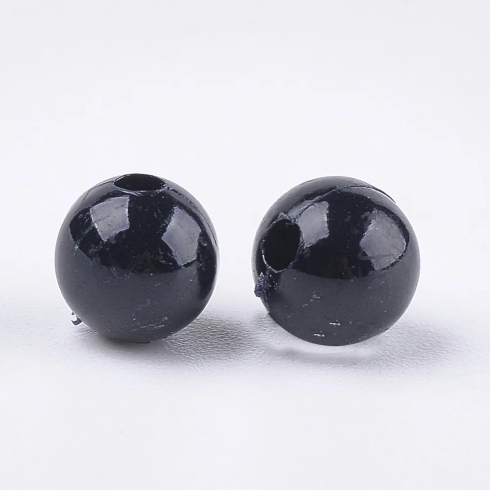 500pcs Opaque Plastic Beads Round Black 6x5.5mm Hole: 1.8mm