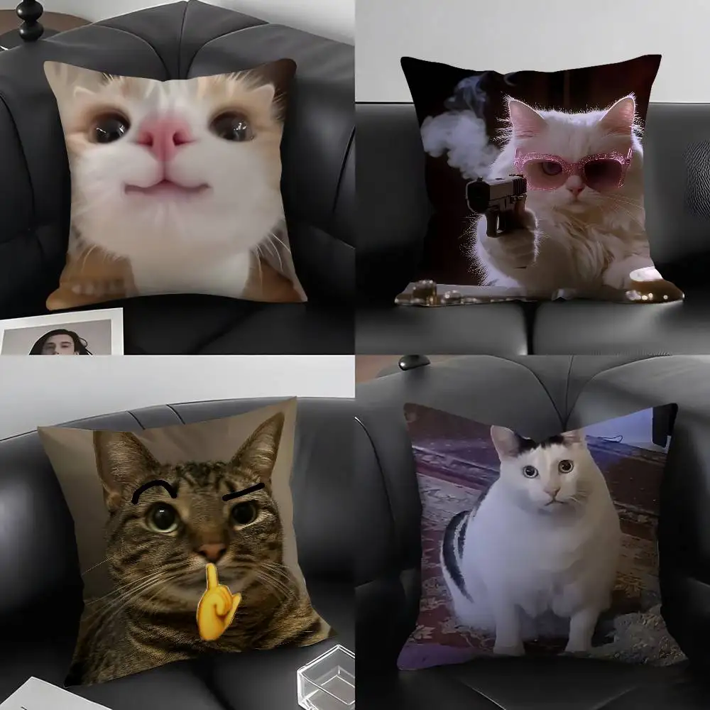 

Pet Cat Funny Memes Pillow Case Soft Plush Fabric Double Sided Print Decorative Home Living Room Gift Cushion Cover