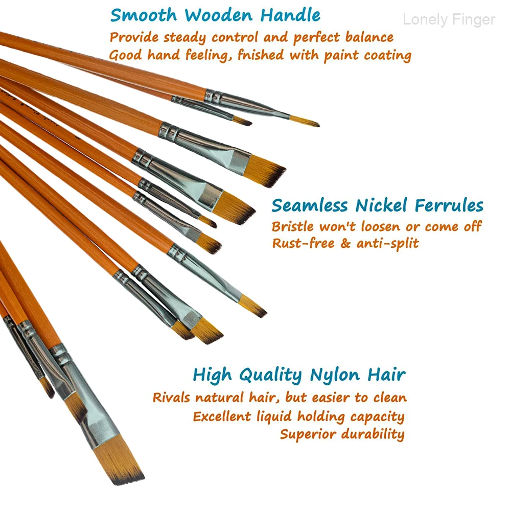 Zestaw pędzli do malowania, 12 sztuk pędzli artystycznych o różnych rozmiarach do akwareli, akrylu, gwaszu, farb olejnych i tuszu.