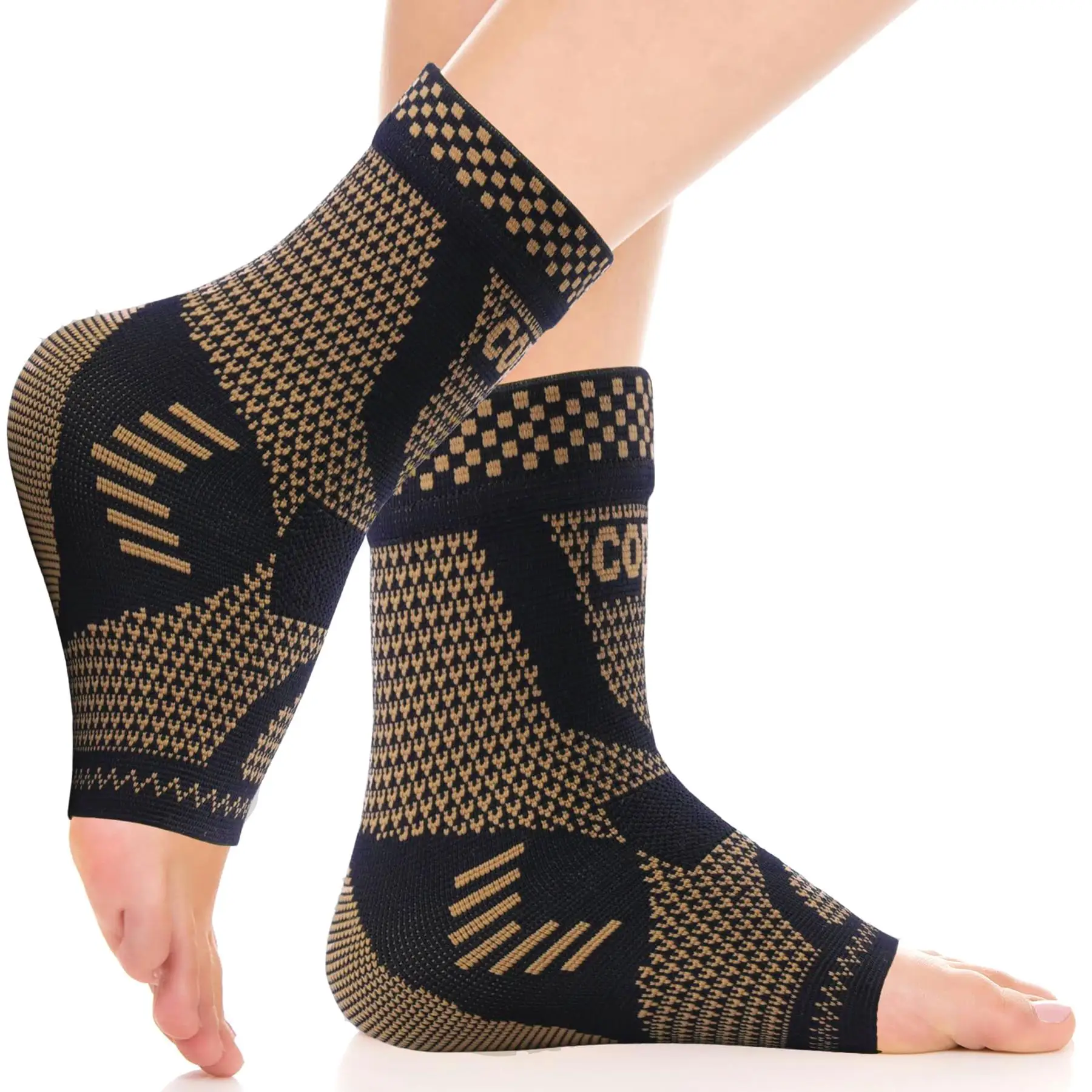 Compression Ankle Brace Socks for Sprains - Copper Foot Sleeve for Tendonitis, Arthritis & Plantar Fasciitis Support, Unisex