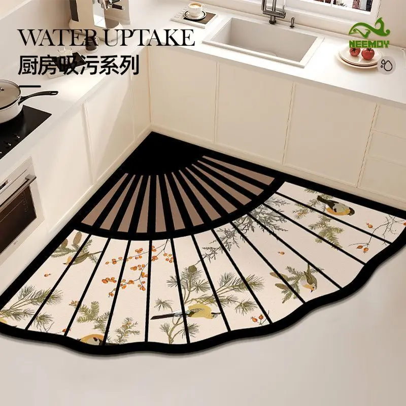 Chinese Vintage Carpet Fan Soft Silicone Mud Kitchen Flooring Mat Exotic Water Absorbent Anti-Slip Dry Carpet Foot Mat Home Trim