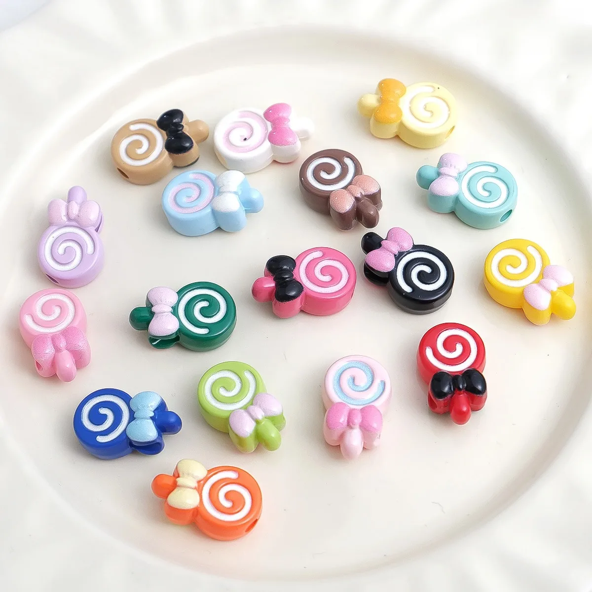 20Pcs Kawaii Lollipop Bowknot Resin Beads With Slanted Hole for DIY Bracelet Necklace Earring Jewelry Making Craft Accessories