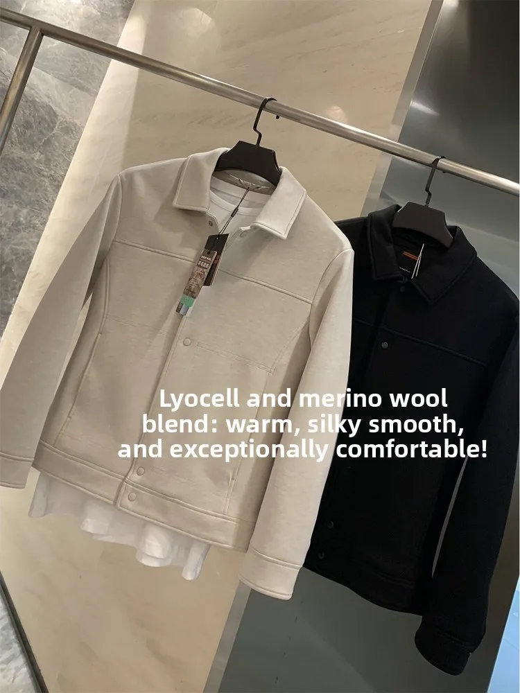 

Italian Sle mat Luxury Men's Wool Jaet Air Layered Collarl Laundry-Free Lenzing Muus Coat for Autumn Season