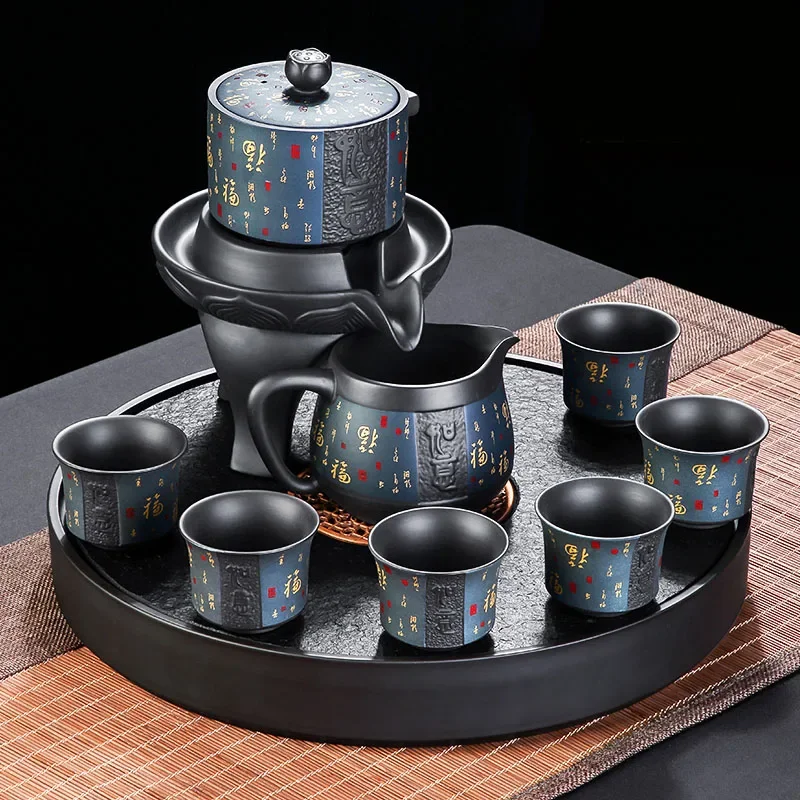 a*-Marble Ceremony Tea Tray Vintage Ceremony Stone Round Serving Drainage Tea Tray Coasters Bandejas Home Decorationgs./