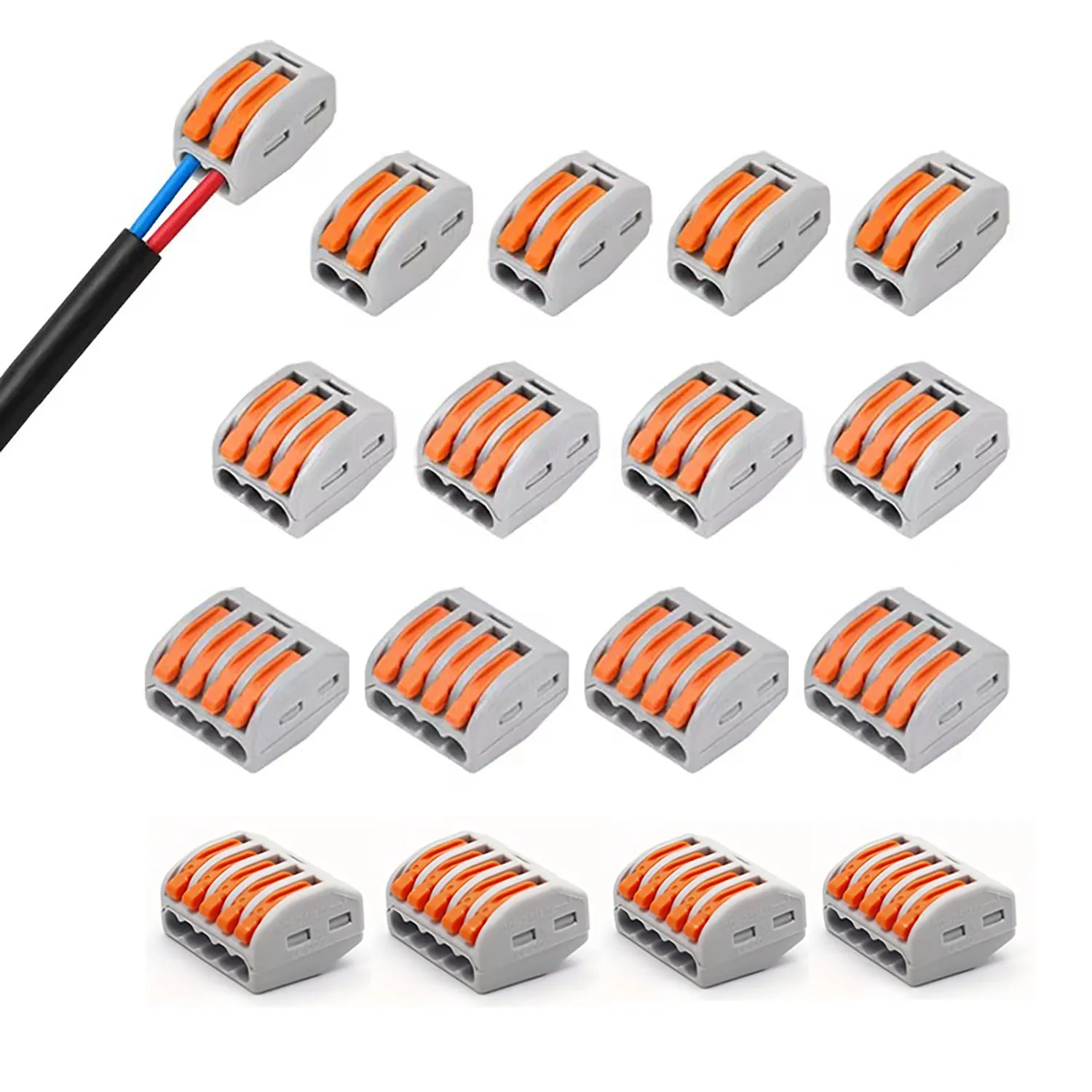 10/40PCS 2/3/4/5-Port Assorted Kit Quick Push In Lever Wire Connector Mini Compact Terminal Block 0.08-4mm2 Electrical Wiring