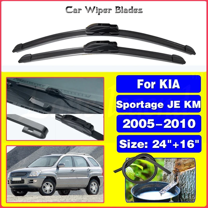 

For Kia Sportage KM JE 2005 2006 2007 2008 2009 2010 Front Wiper Blades Accessories Windshield Brushes Windscreen Window 24"+16"