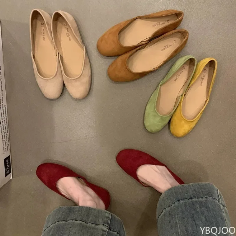 Flat round toe shallow mouth shoes spring autumn casual comfortable soft low commuting women's shoes fashionable women's shoes
