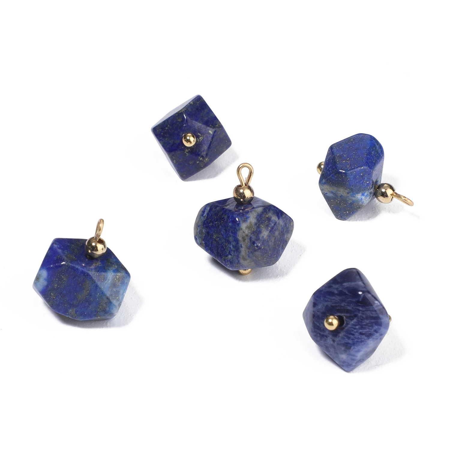 5PCS Natural Stone Polygon Semi-precious Pendant Charms