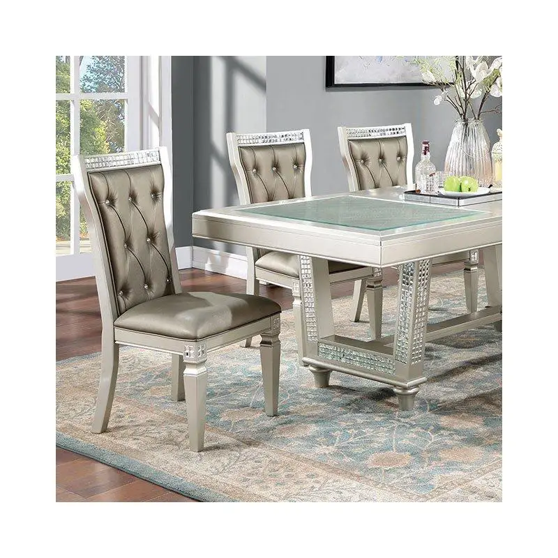 Набор из 2-х обеденных стульев цвета шампанского/теплого серого цвета, из массива дерева с подушками из кожзаменителя, боковые стулья на пуговицах для кухни и