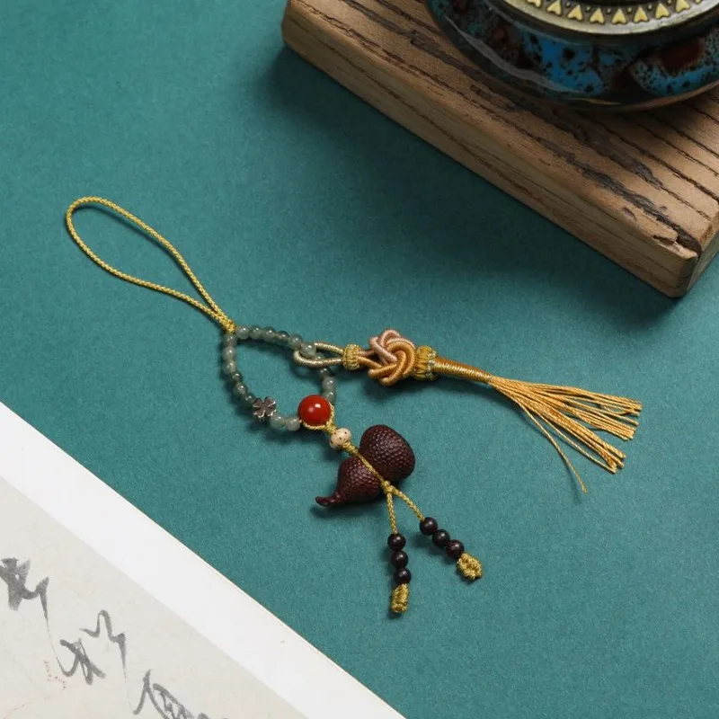 Handcrafted Lacquer Gourd Pendant Short Phone Lanyard Keychain for Unisex Carry Chinese Traditional Style Unique Cultural Gift