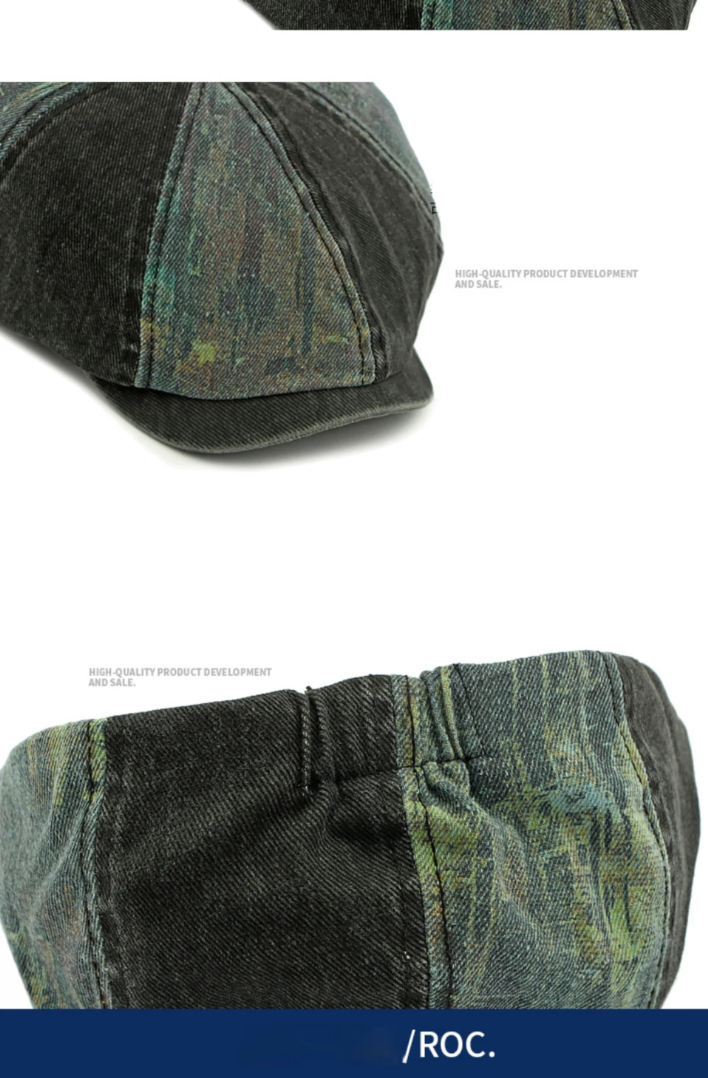 HT4789 Herren- und Damen-Baskenmützen, Neue Gewaschene Baumwoll-Flatcap, Unisex Achteckige Baskenmütze für Frühling, Sommer und Herbst, Patchwork-Baskenmütze – Detail 5
