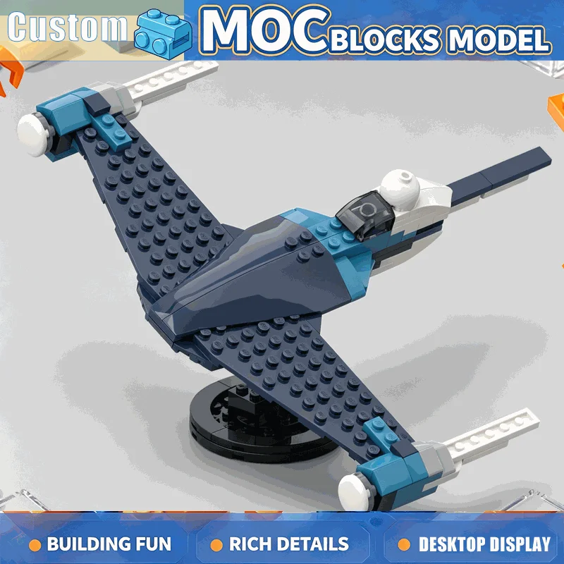 132PCS Blue Space Fighter Building Blocks Futuristic Starship Aircraft Model DIY Assembly Toy Creative Collection Birthday Gift