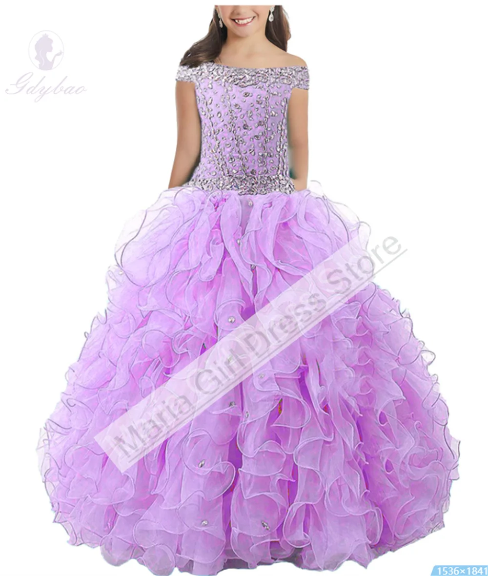 Rose Rosa Eleganz Blumenmädchenkleid Rüschen Kristall Perlen für Abschlussball Party Kinder Festzug Erstkommunion Kleid