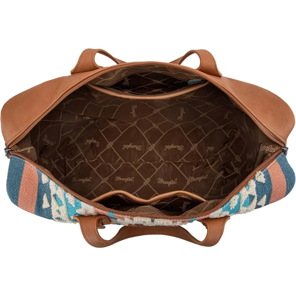 حقيبة من القماش الخشن للنساء - حقيبة سفر لعطلة نهاية الأسبوع باللون البني مع لمسة مصممة