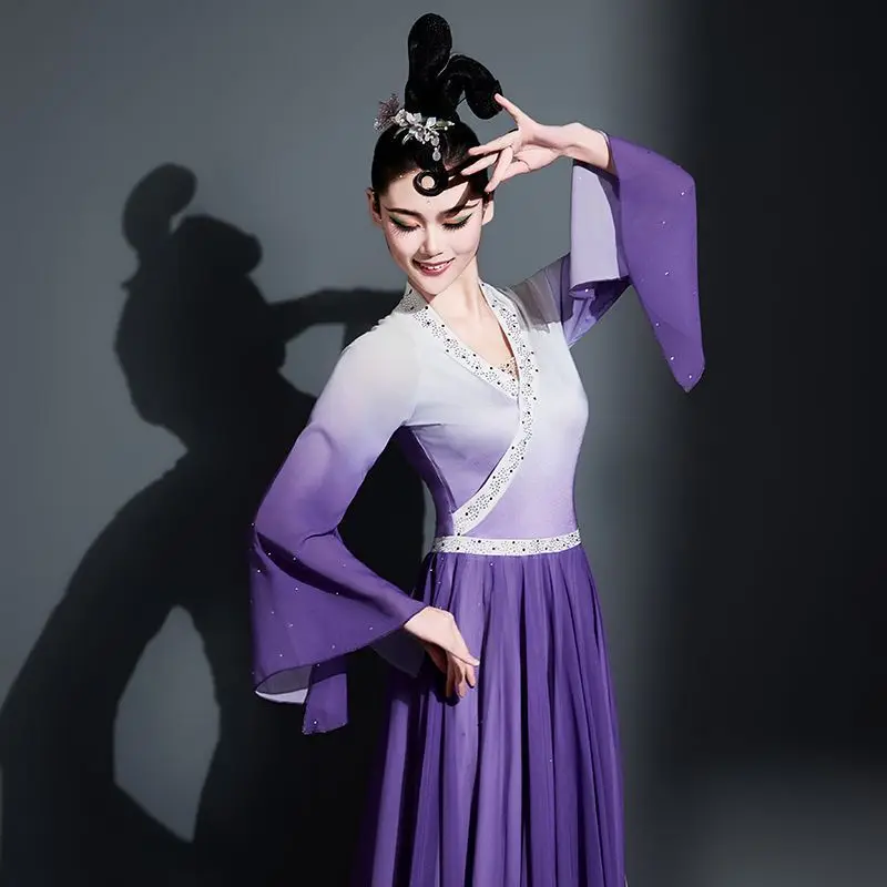 Classical Dance Performance Costume Elegant Dance Dress New Chinese Hanfu Repertoire Dress Performance Costume Umbrella Dance