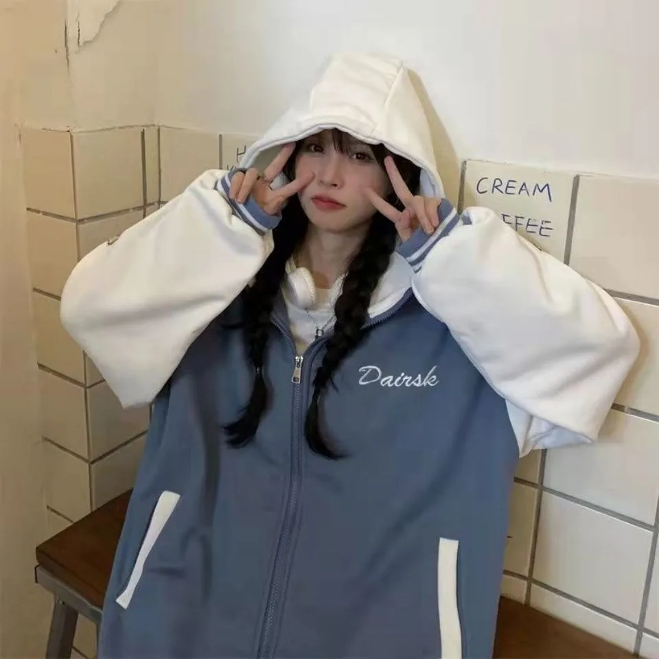 2024 Autumn/Winter New Women\'s Hoodie Jacket Korean Edition Loose Student Multi functional Fashion Baseball Jacket Women\'s Wear