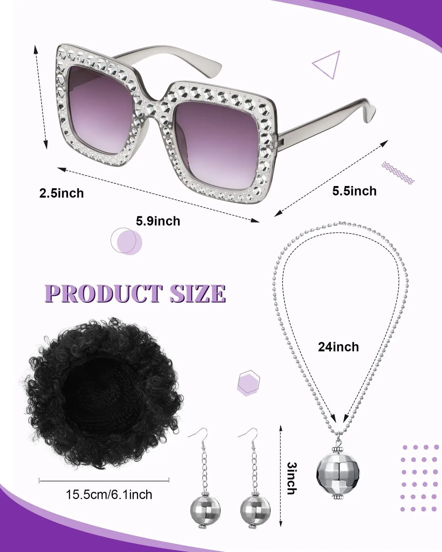 Déguisement Disco Années 70 Femme Complet – Haut, Pantalon, Lunettes, Bijoux et Perruque – photo 2