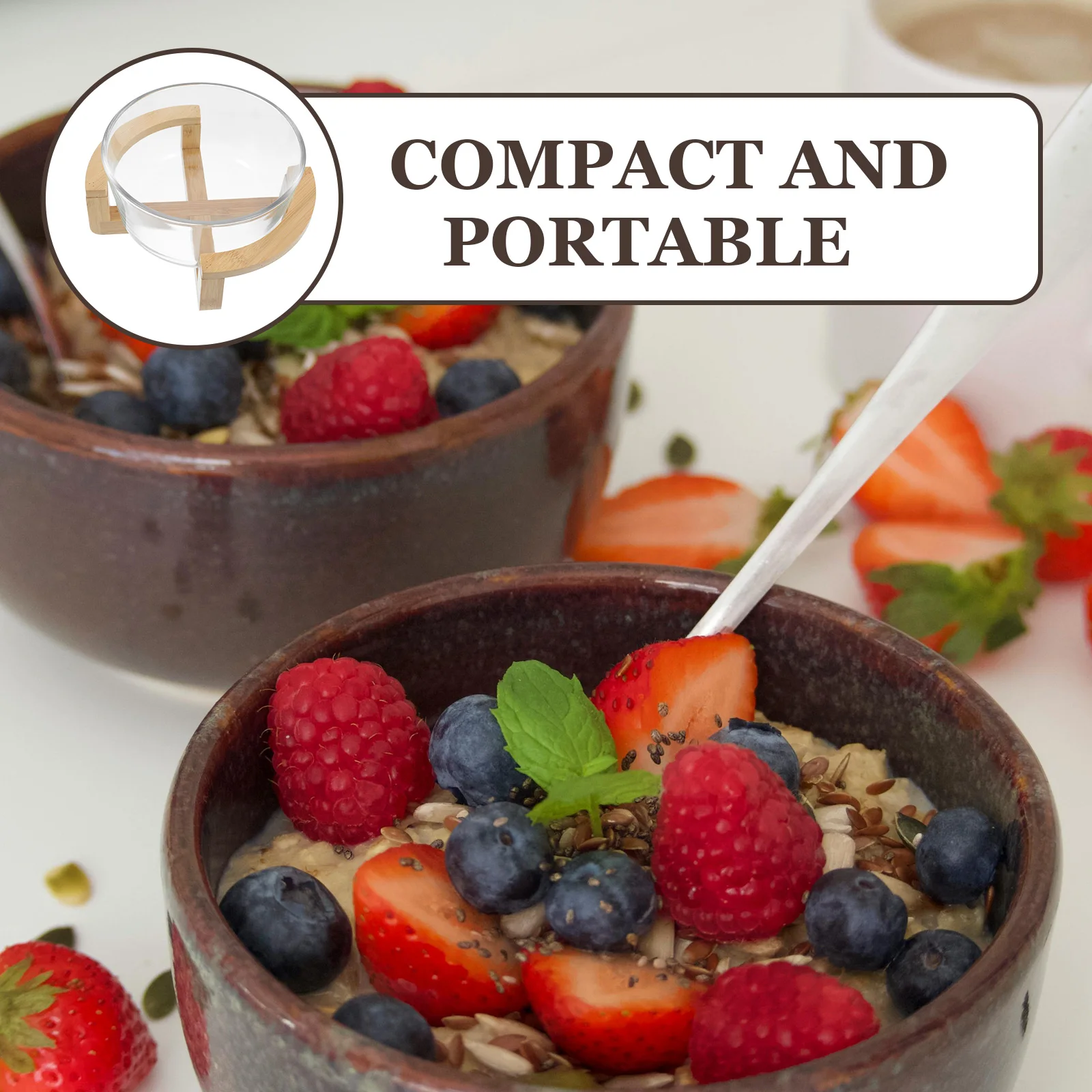 

1 Set Heat Resistant Glass Bowl With Wooden Base Round Smooth Serving Tableware For Salad Dessert Snacks Storage Microwave Safe