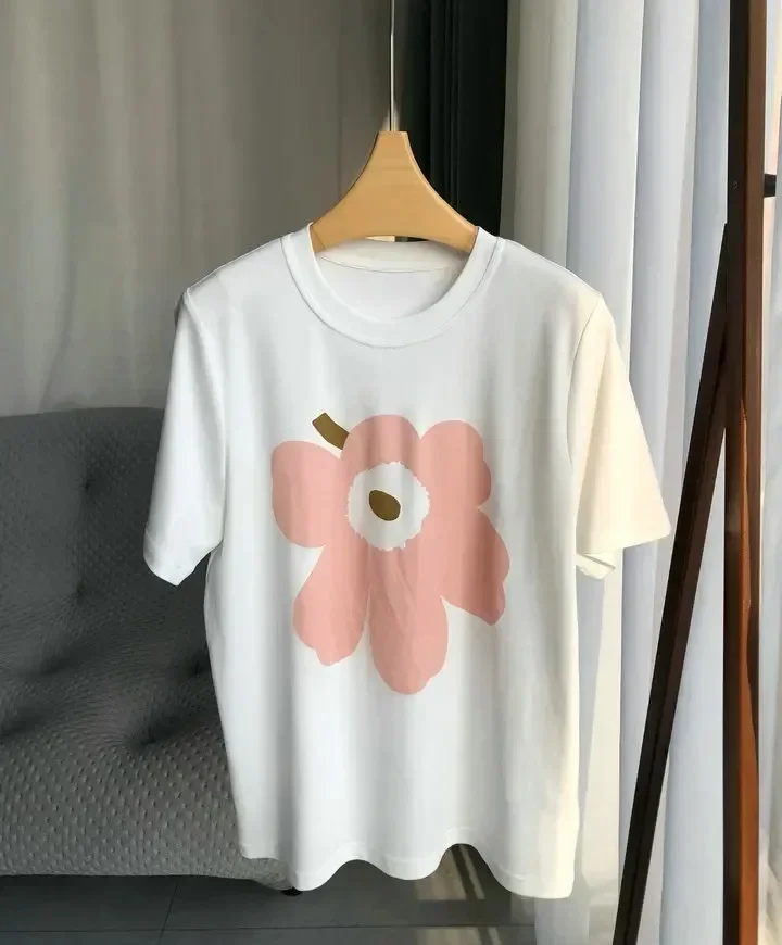 2024 Summer Women Cotton T Shirts A Flower Printed T-Shirt Men Graphic Clothes High Quality Fashion Girls Clothing Casual Tops