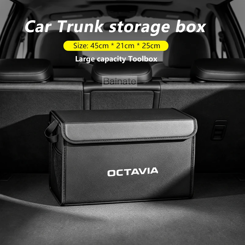 For SKODA OCTAVIA Nx3 Nx5 2019-2025, Car Trunk Foldable Storage Box Large Capacity Storage Box Auto Interior Storage Accessories