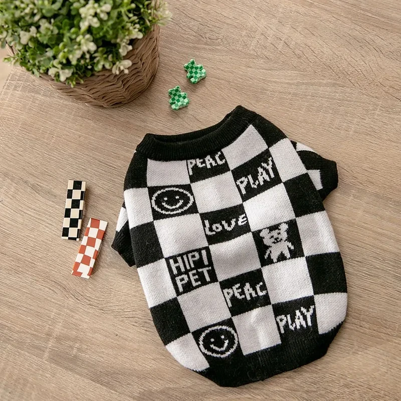 Dog Sweater Winter Puppy Clothes Warm Chessboard Cardigan Cat Sweater Pet Clothes French Bulldog Dachshund Pet Coat Jacket