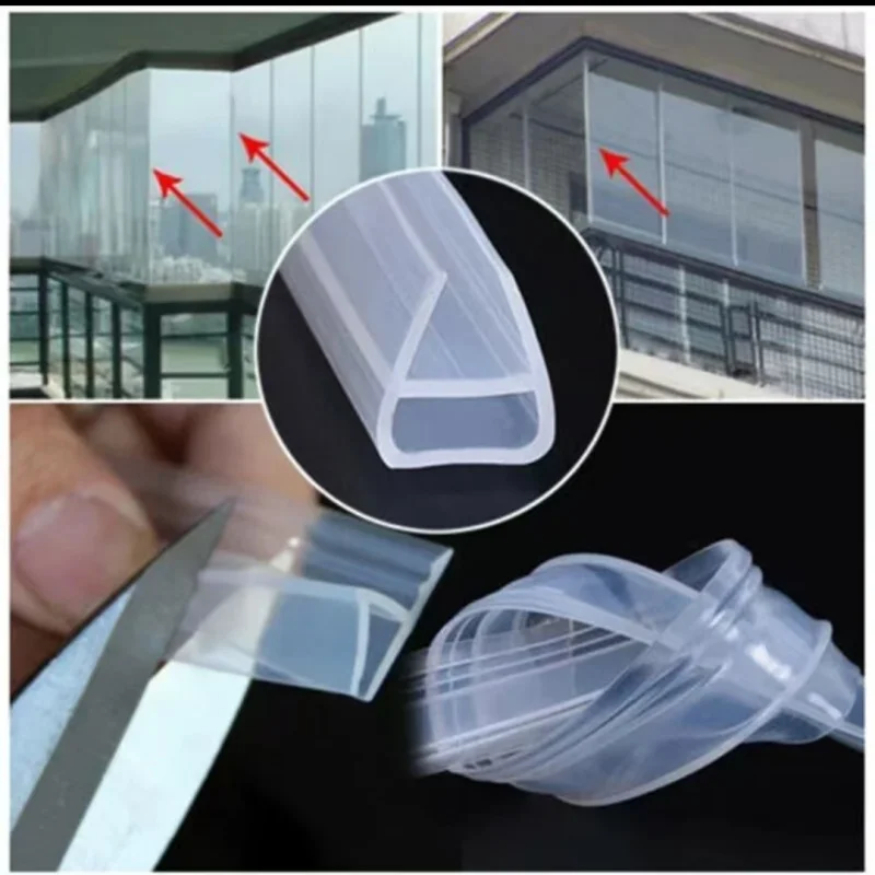 Silicone Glass Door Sealing Strips H/F/U Shape Bath Shower Weather Strips Draft Stopper Office Balcony Door Window Sealing Tape