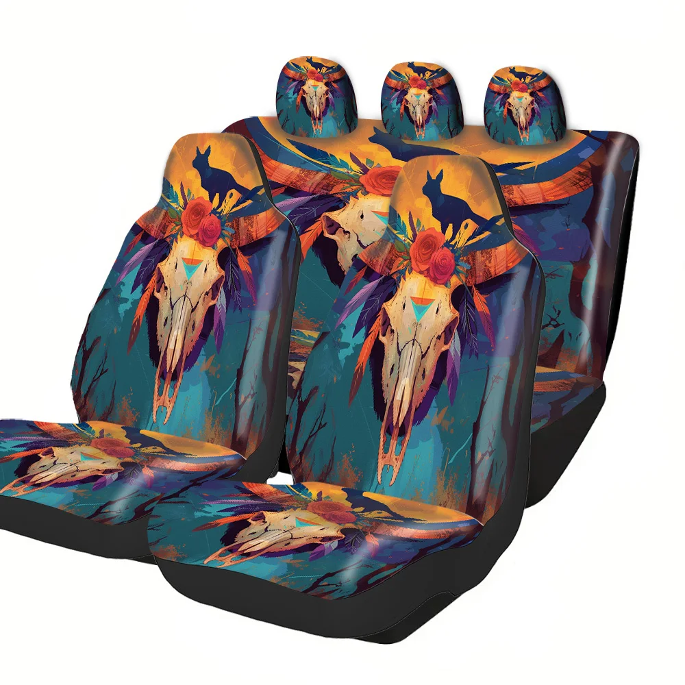2-5 Seat Set Car Seat Covers, Premium Bull Head Fox Print, Washable, Fit For Truck SUV Off-road Car, Easy Install Halloween Chr