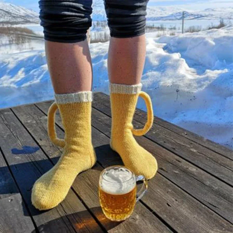 

Christmas Gift New 3D Beer Mug Socks Novelty Knit Long Tube Socks Funny Unisex Winter Warm Beer Men And Women Floor Socks