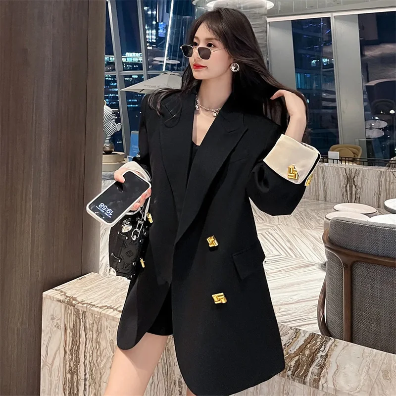 Advanced Feminine Leisure Loose Tops Coat Spring Autumn Women Long Sleeves Blazer Jacket Ladies Fashion Patchwork Suit Outerwear