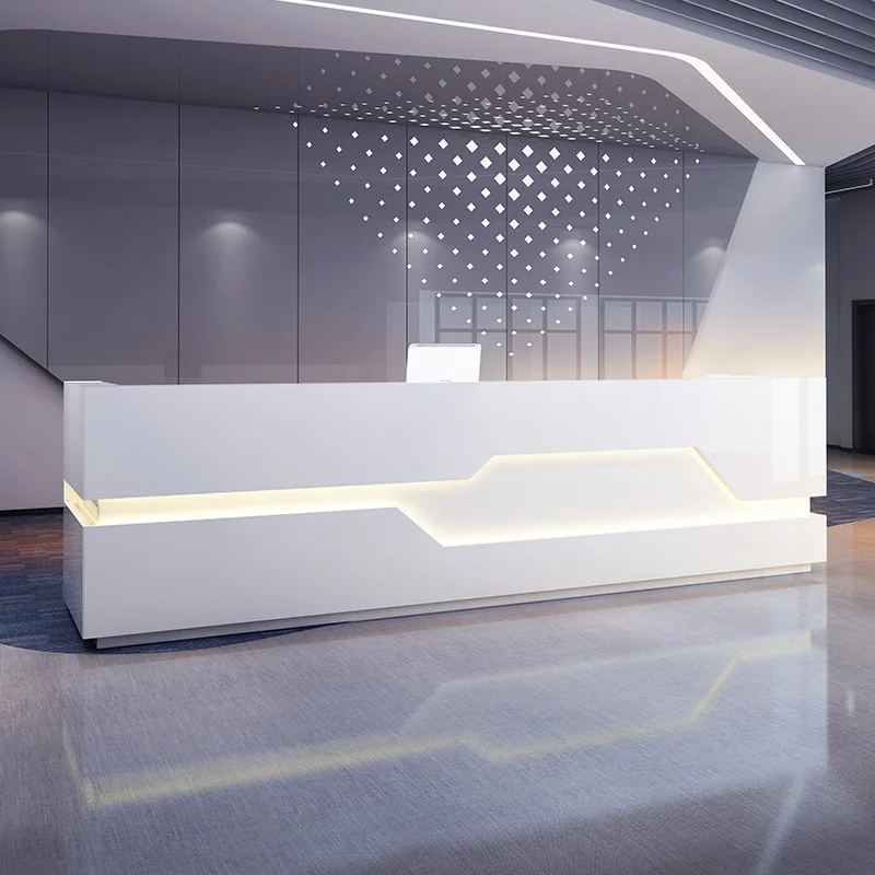Large white paint beauty salon counter simple modern commercial bar company front desk reception cash register